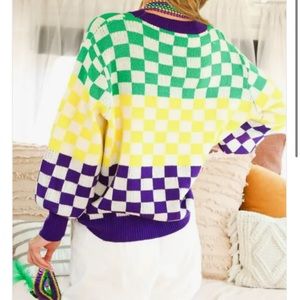 Checkered Mardi Gras sweater